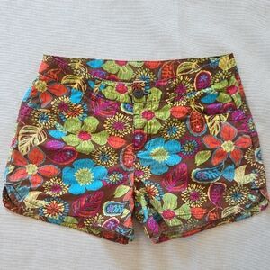 Arizona Jean Company Brown Floral Shorts with Blue, Green, Orange Accents